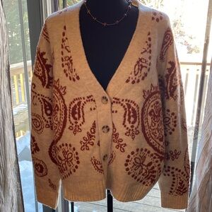 a.n.a Cream and Burnt Orange Chunky Button-Up Cardigan